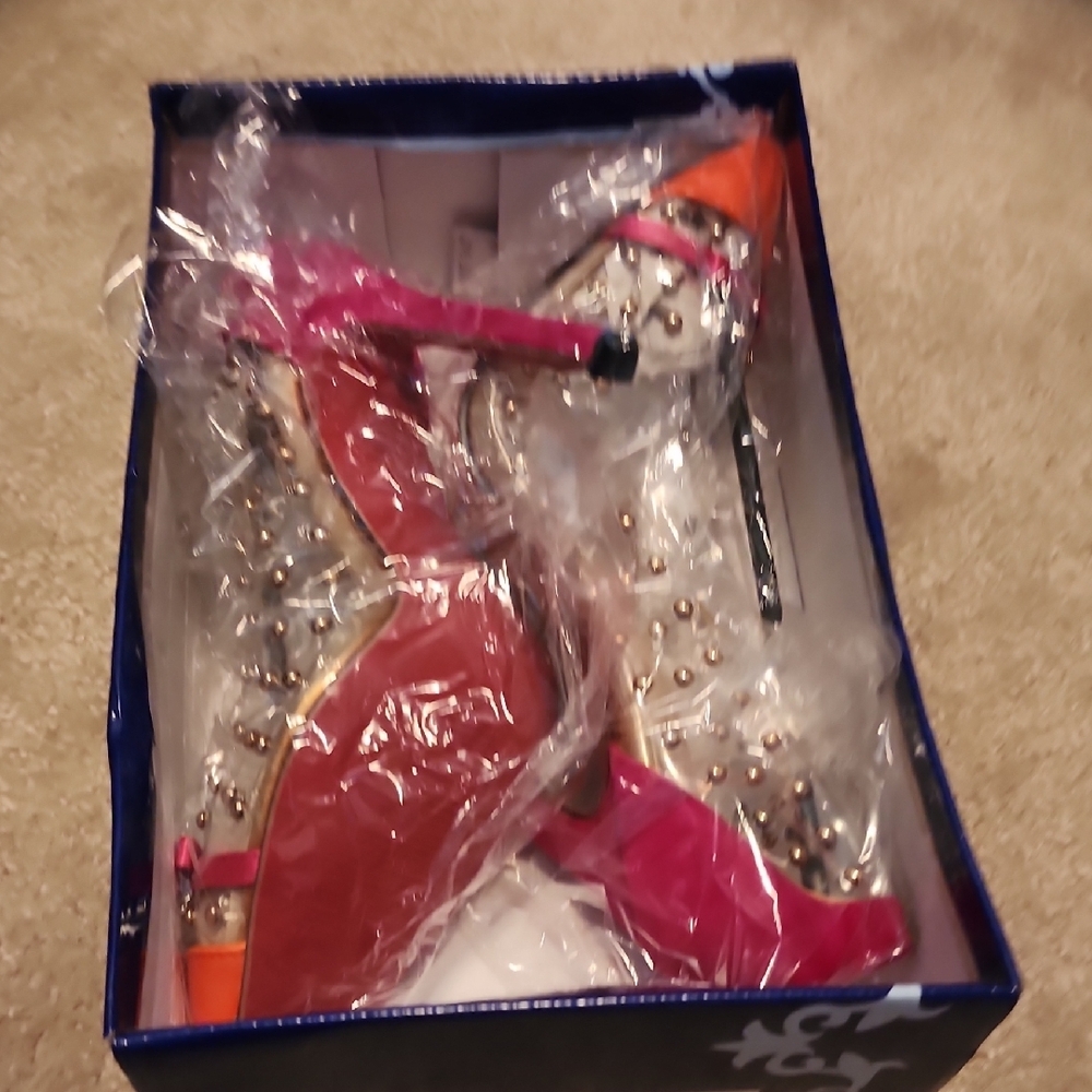 Pink and Orange Studded Heels with Transparent Design - Picture 5 of 5